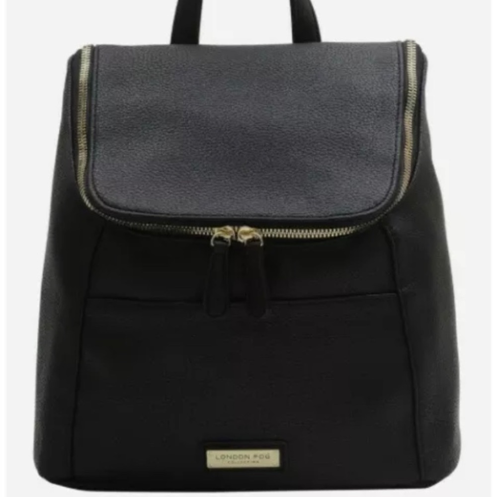 LONDON FOG SLOAN BACKPACK Black with Gold Trim | New with Tags